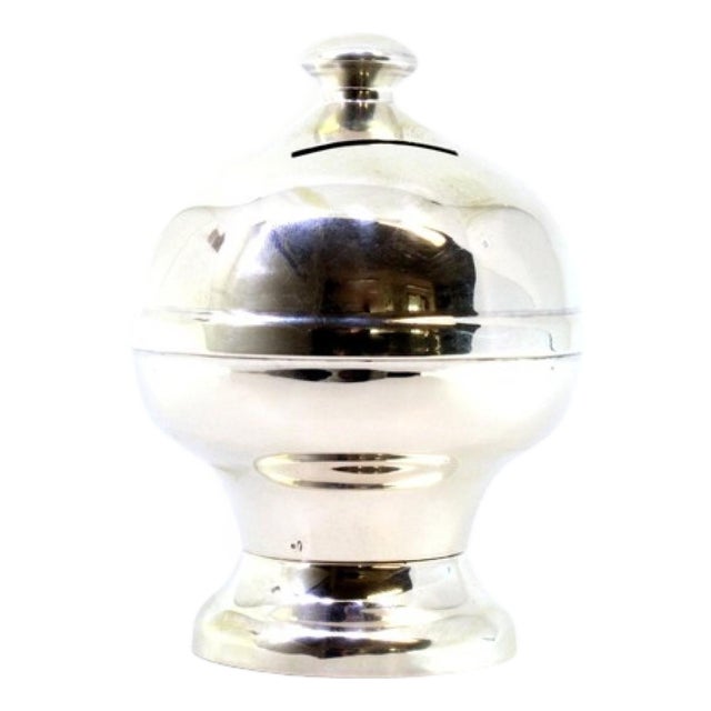 Silver Piggy Bank with Base and Top Knob For Sale