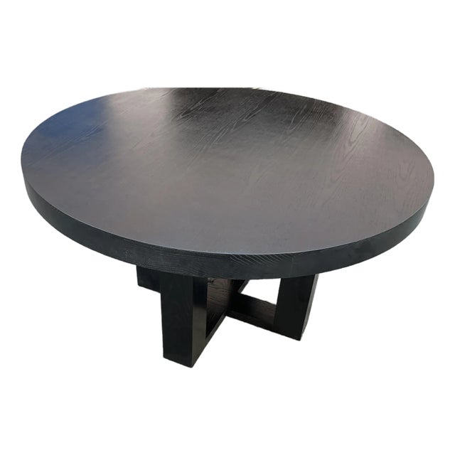 Modern Mid Century Style Ebony Oak Round Dining Table For Sale