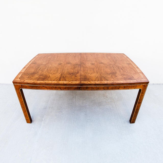 Vintage Expandable Walnut & Burl Dining Table With Gilded Trim Attributed to Mastercraft For Sale - Image 9 of 16
