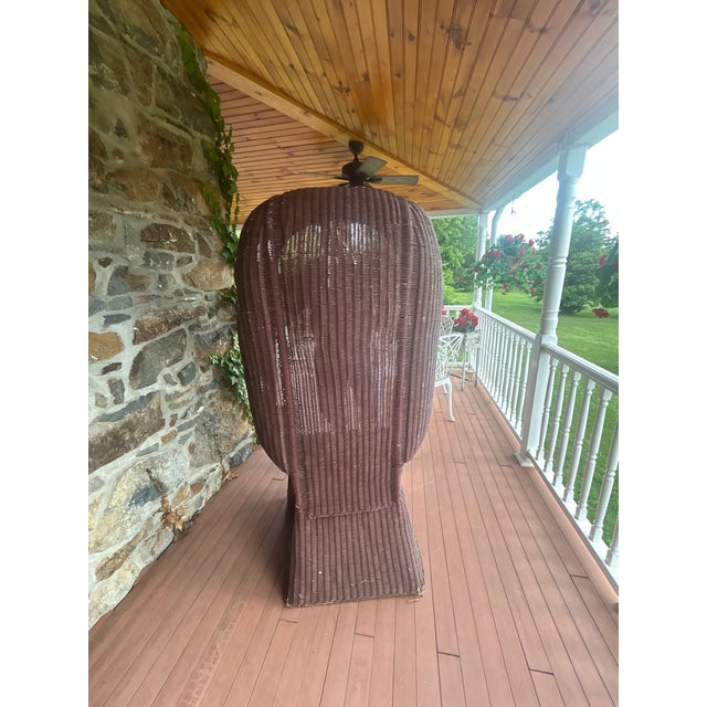 Wood Vintage Boho Wicker Porter's Chair / Hooded Canopy Dome Chair For Sale - Image 7 of 9