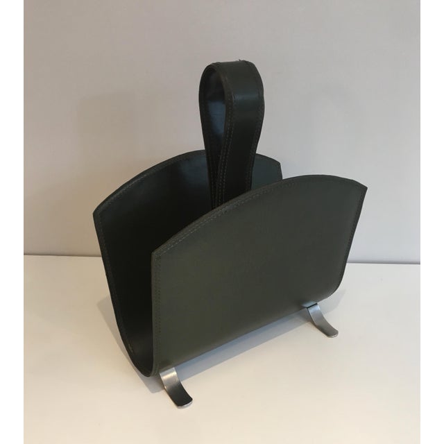 Circa 1950 Leather Magazine Rack on a Brushed Steel Base, French For Sale - Image 12 of 12
