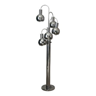 Vintage Mid-Century Modern Atomic Chrome Eyeball Floor Lamp Attributed to Robert Sonneman For Sale
