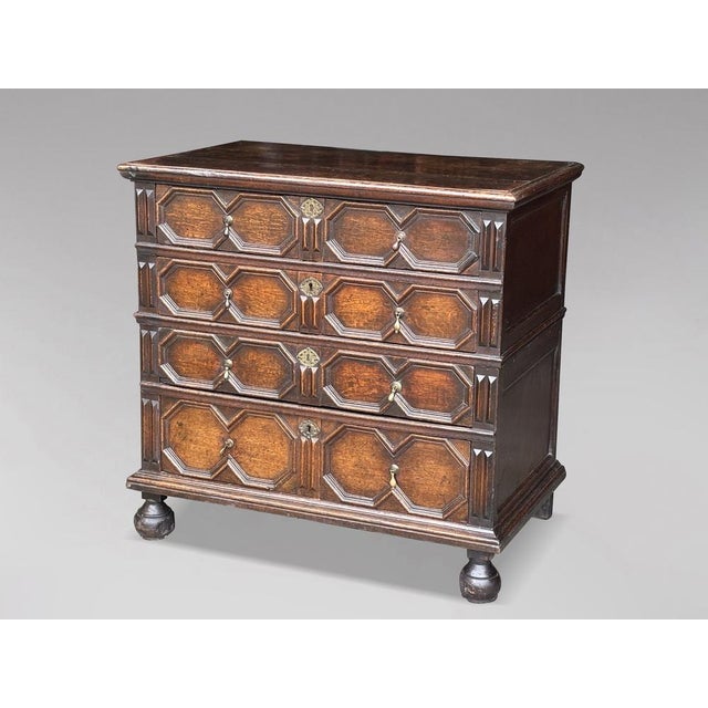 Charles II Oak Geometric Chest of Drawers, 1680s For Sale - Image 4 of 14