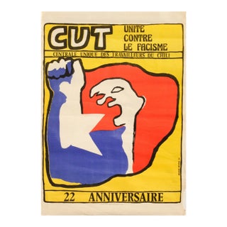 1975 Chiliean Activism Poster - Cut Unite Contre Le Facisme, Centrale Unique Des Travailleurs Du Chili, 22e Anniversaire For Sale