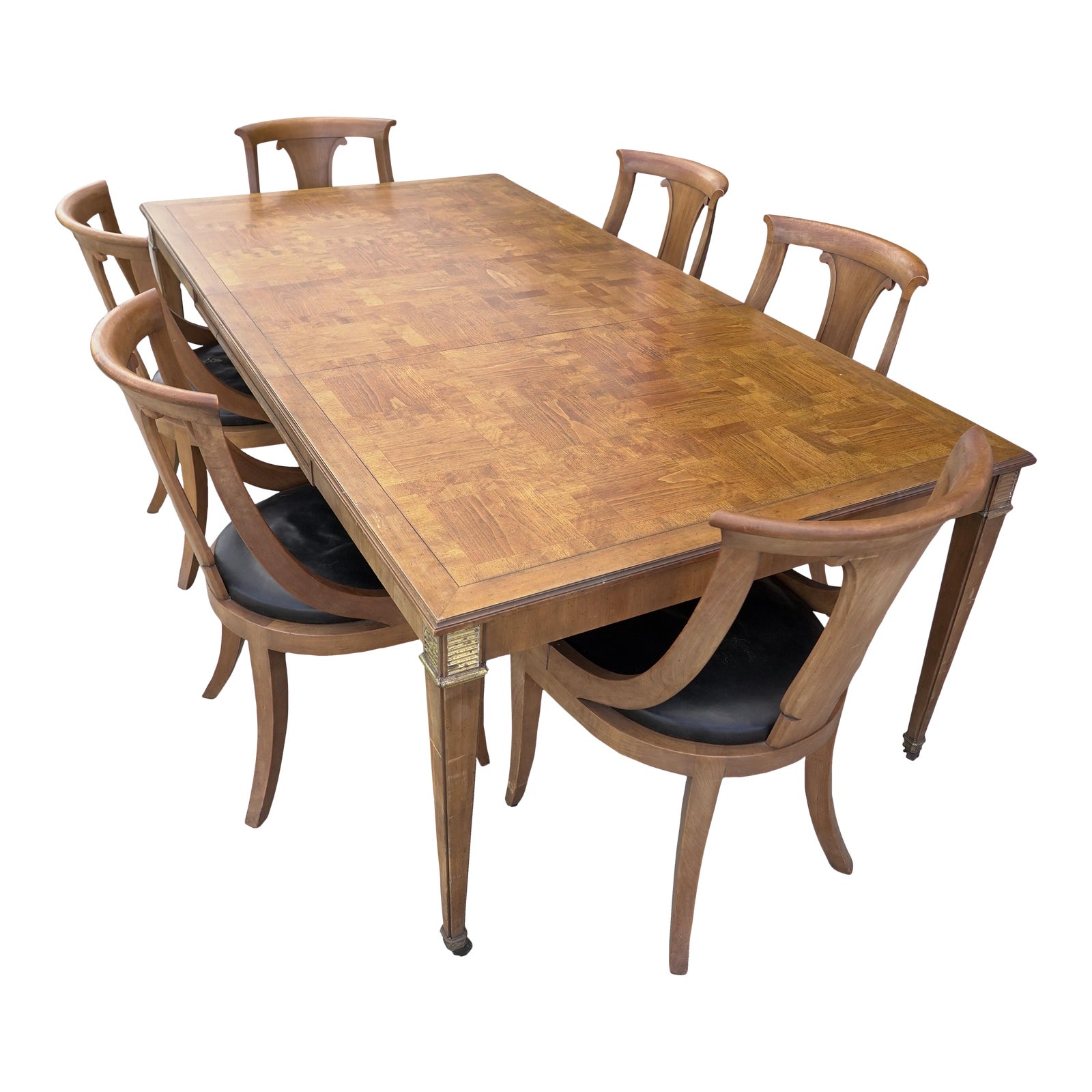 1970s Baker Furniture Palladian Collection Walnut Dining Table & 6