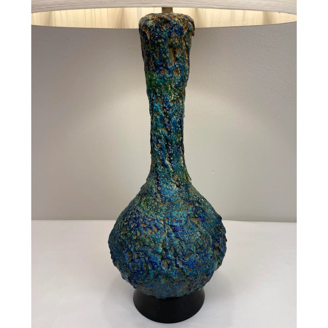 Mid-Century Modern Large Mid-Century Ceramic Table Lamp Blue and Beige For Sale - Image 3 of 7