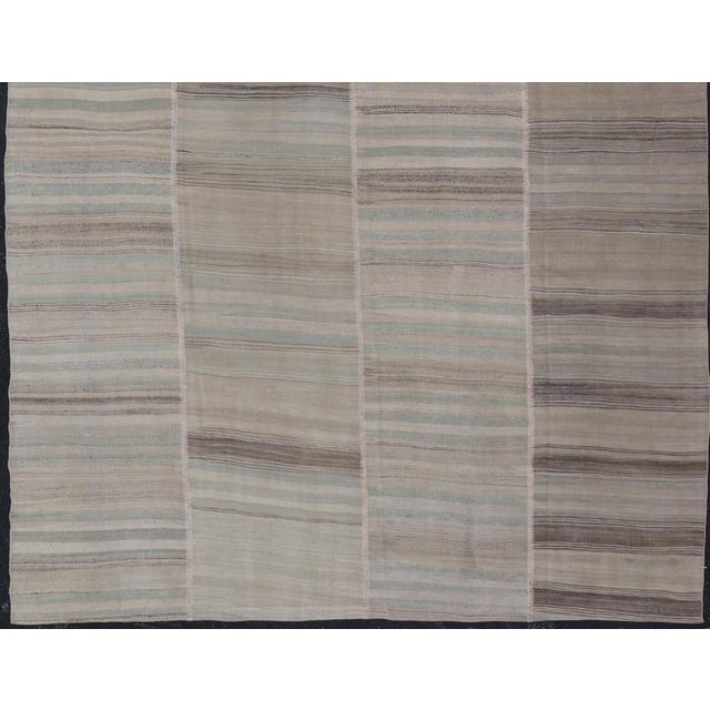 Tribal Vintage Turkish Kilim Rug in Soft Beige, Gray, and Faded Blue Striped 8'6 X 13'0 For Sale - Image 3 of 14