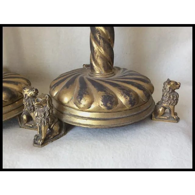 Victorian Pair Antique 19thC Victorian, Gothic Candlesticks Lions Dore Bronze For Sale - Image 3 of 12