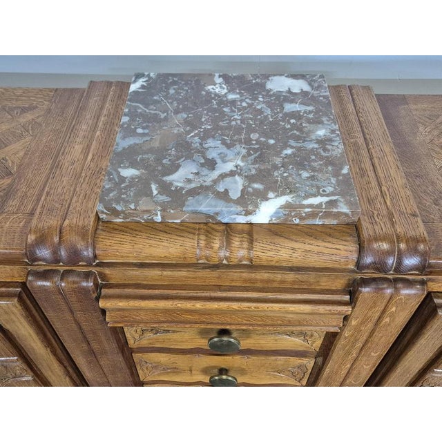 Art Deco Sideboard in Carved Oak with Marble Top, 1930s For Sale - Image 6 of 9