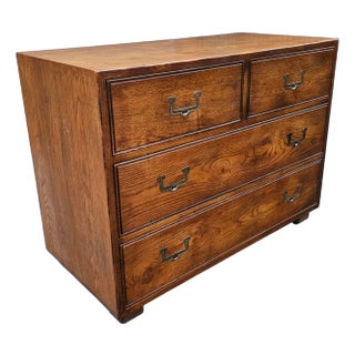 Vintage Henredon "Artefacts" Oak Campaign Style Chest of Drawers For Sale
