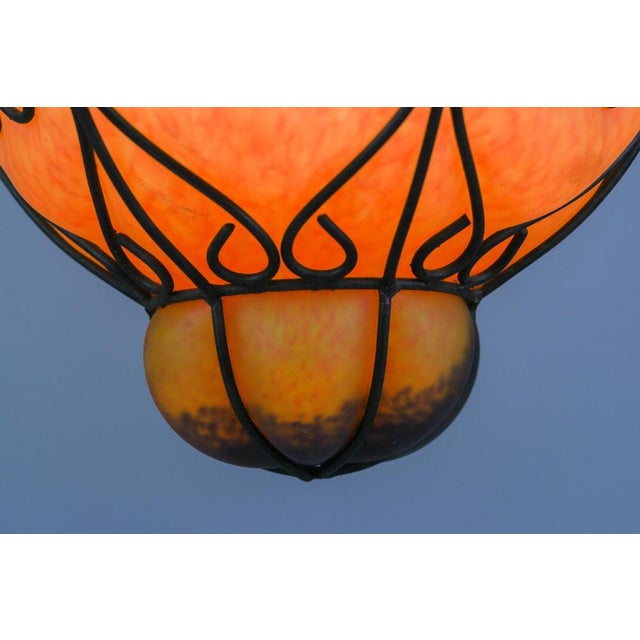 Black Venetian Style Pâte de Verre Glass Metal Caged Lantern Pendant Light For Sale - Image 8 of 18