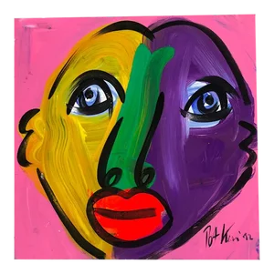 Vintage Abstract Signed Expressionist Portrait Painting by Peter Robert Keil 1972 With Certificate of Authenticity