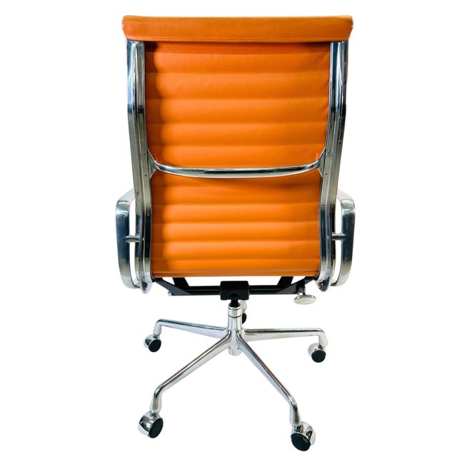 Metal Herman Miller for Eames Executive Height Aluminum Group Chair in Orange Leather For Sale - Image 7 of 7