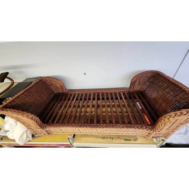 1980s Vintage Mid Century Woven Wicker Sofa or Daybed with Bright Upholstery For Sale - Image 13 of 14