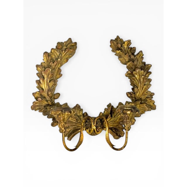 Antique Italian Giltwood Double Arm Wall Sconce With Laurel Motif For Sale - Image 15 of 18