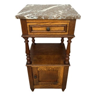 Antique French Oak Bedside Table with Marble Top For Sale