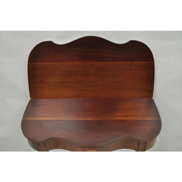 Wood Antique Sheraton Federal Mahogany Urn Inlay Flip Serpentine Console Game Table For Sale - Image 7 of 18