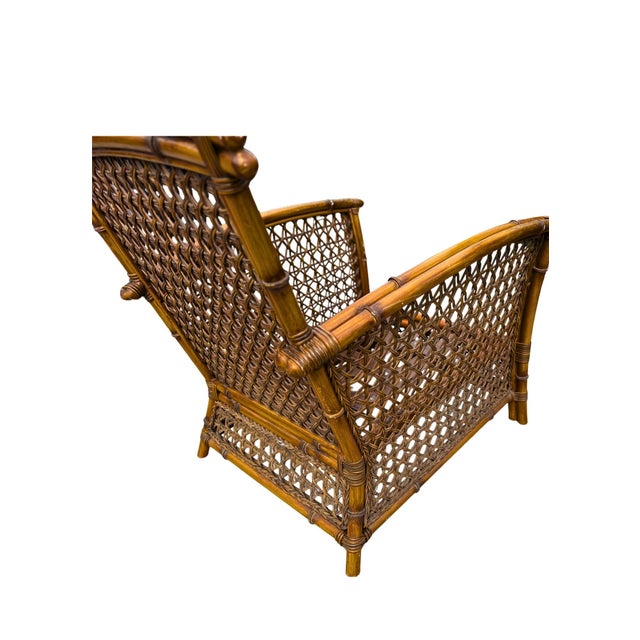 Wood Vintage Palm Beach Hollywood Regency Split-Bamboo & Rattan Lounge Chair For Sale - Image 7 of 8