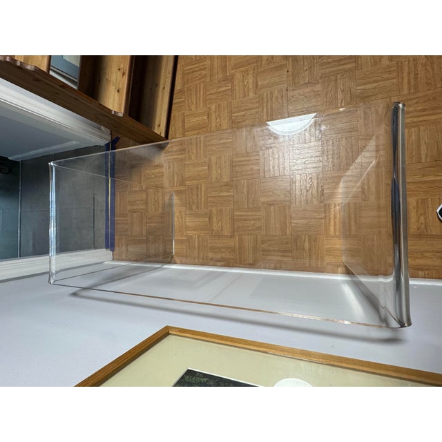 Vintage 1970s Lucite Acrylic Waterfall Console Table — Hollywood Regency MCM Sofa Entry Table For Sale - Image 9 of 12