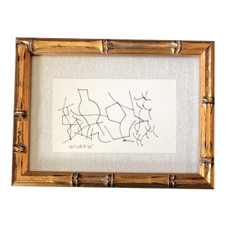 Original Vintage Robert Cooke Miniature Abstract Ink Drawing Framed 1970’s For Sale