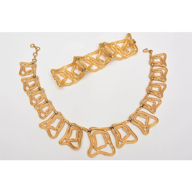 Abstract Vintage Gold Plated Sculptural Abstract Collar Necklace and Cuff Bracelet Set, Pair Of For Sale - Image 3 of 10