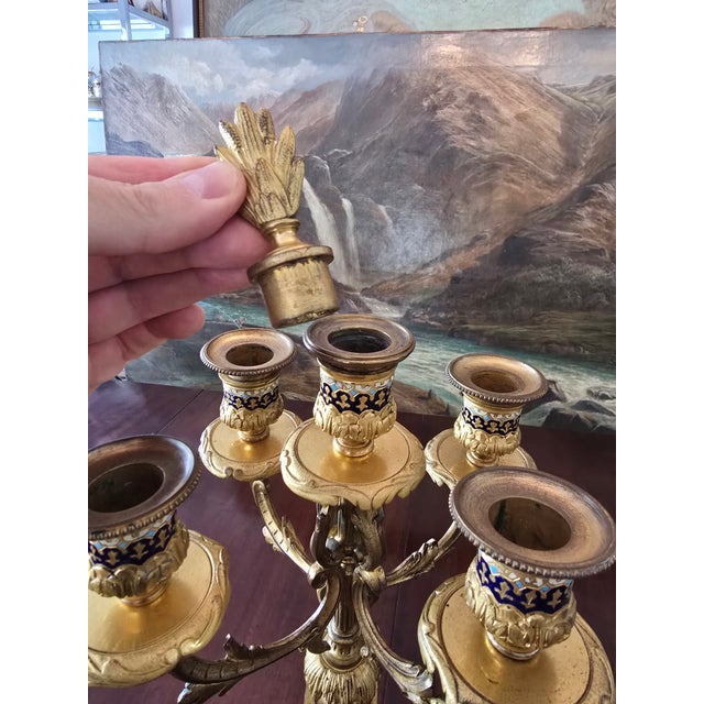 Bronze Antique Faberge Style Bronze Enamel Dolphin Clock Set For Sale - Image 8 of 18