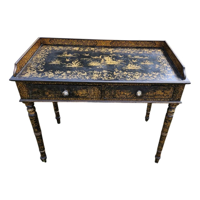 Anglo-Chinese Rarity: Early 19th-Century Chinese Export Black Lacquer Writing Desk, Canton, Circa 1820 For Sale