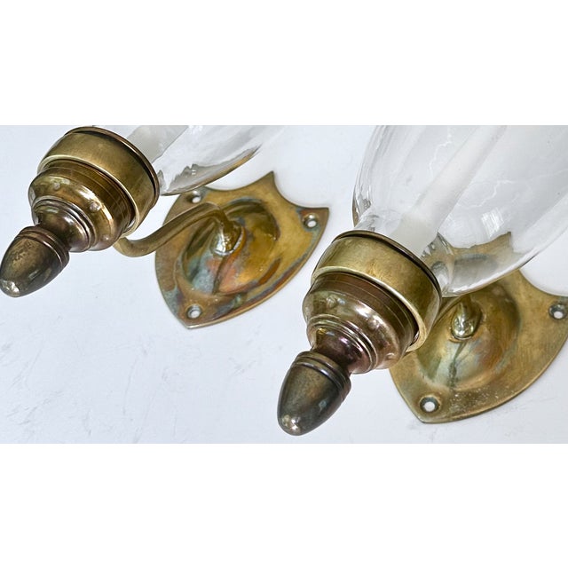 Pair Federal Style Sheild Back Brass Candle Wall Sconces For Sale - Image 11 of 18