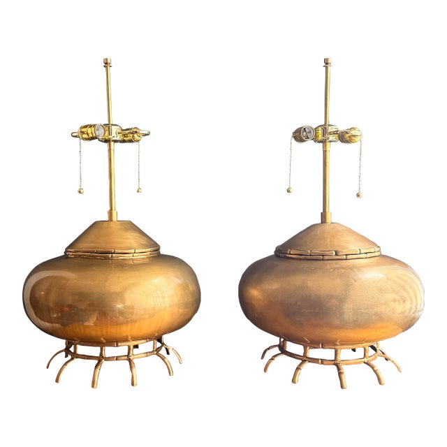 1960s Pair of Brass Asian Style Ginger Jar Lamps For Sale