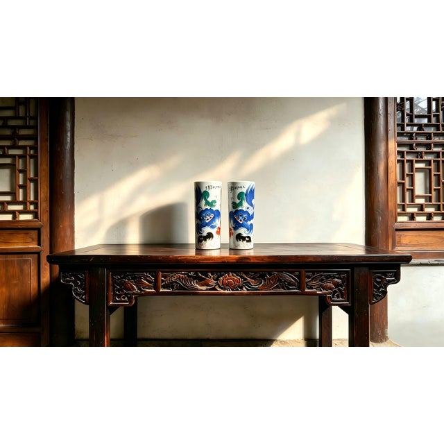 Art Deco A Pair of Chinese Ceramic Pot,Famille Rose Porcelain Hat Pot Hand Painted Foo Dogs Pattern For Sale - Image 3 of 12
