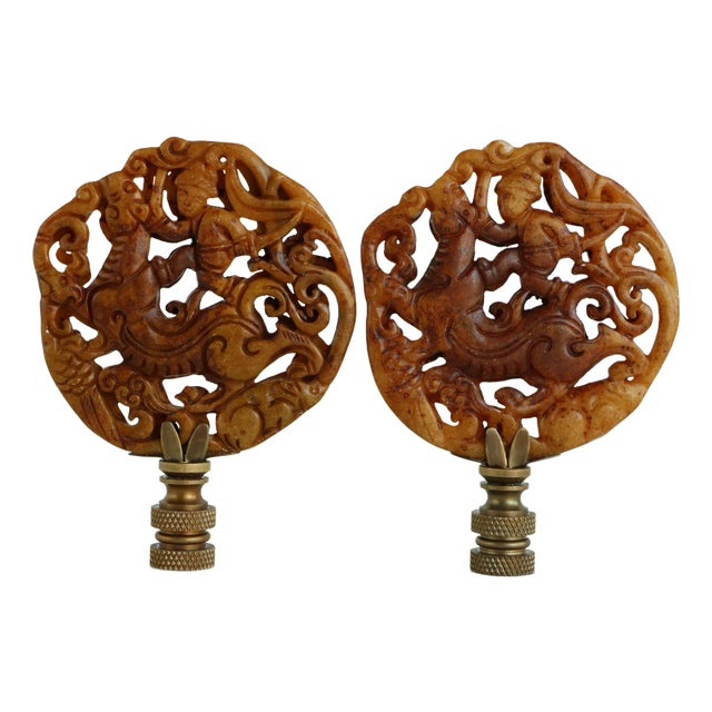 Chinese Horseman Lamp Finials on Bronze Hardware - A Pair For Sale