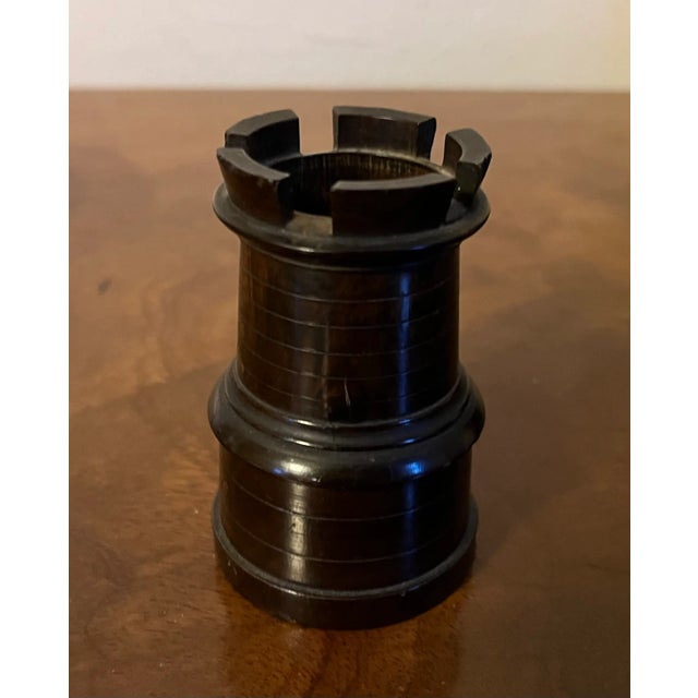 English Antique Early 19th Century English Regency Lignum Vitae Carved Wood Match Safe in the Form of a Chess Rook For Sale - Image 3 of 8