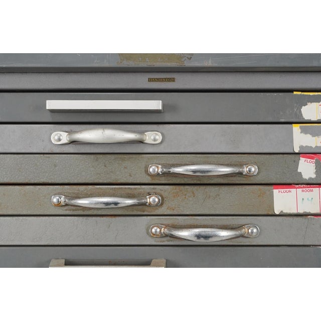 Metal Mid 20th Century Reclaimed Thirty Drawers Steel Flat File Map Cabinet For Sale - Image 7 of 11