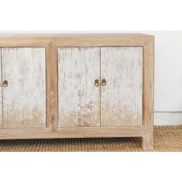 Long Rustic Chic Bleached and Whitewashed Asian Sideboard For Sale In Los Angeles - Image 6 of 11