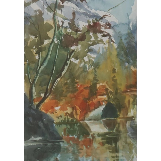 Wonderful vintage watercolor landscape of Yosemite Valley with Half Doom in autumn by P. Mar Kunth (American, 20th...