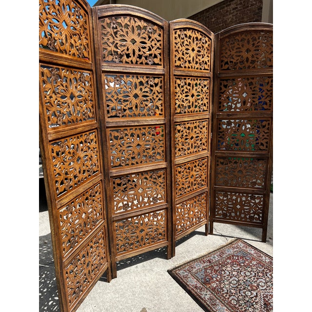 1970s Hand Carved Wooden Large Screen/Room Divider For Sale In Atlanta - Image 6 of 11