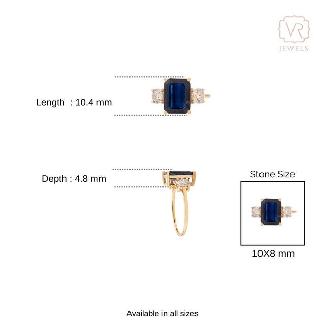 3.35 Ct Emerald Cut Royal Sapphire & Diamond Trilogy Ring Size 5.5 in 14k Gold For Sale - Image 9 of 14