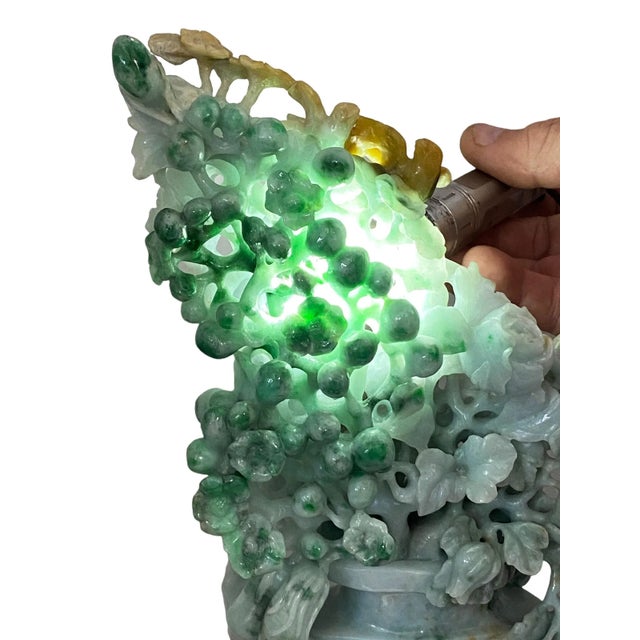 Large Chinoiserie Jadeite Jade Vase W/Peonies Flowers 16" H For Sale - Image 9 of 13