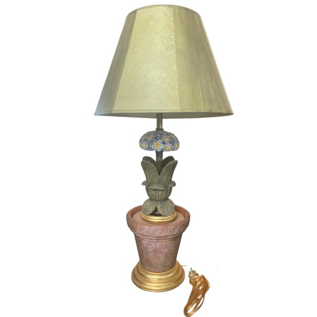 Rustic Vintage Whimsical Prime Rose Terracotta Table Lamp For Sale - Image 3 of 7