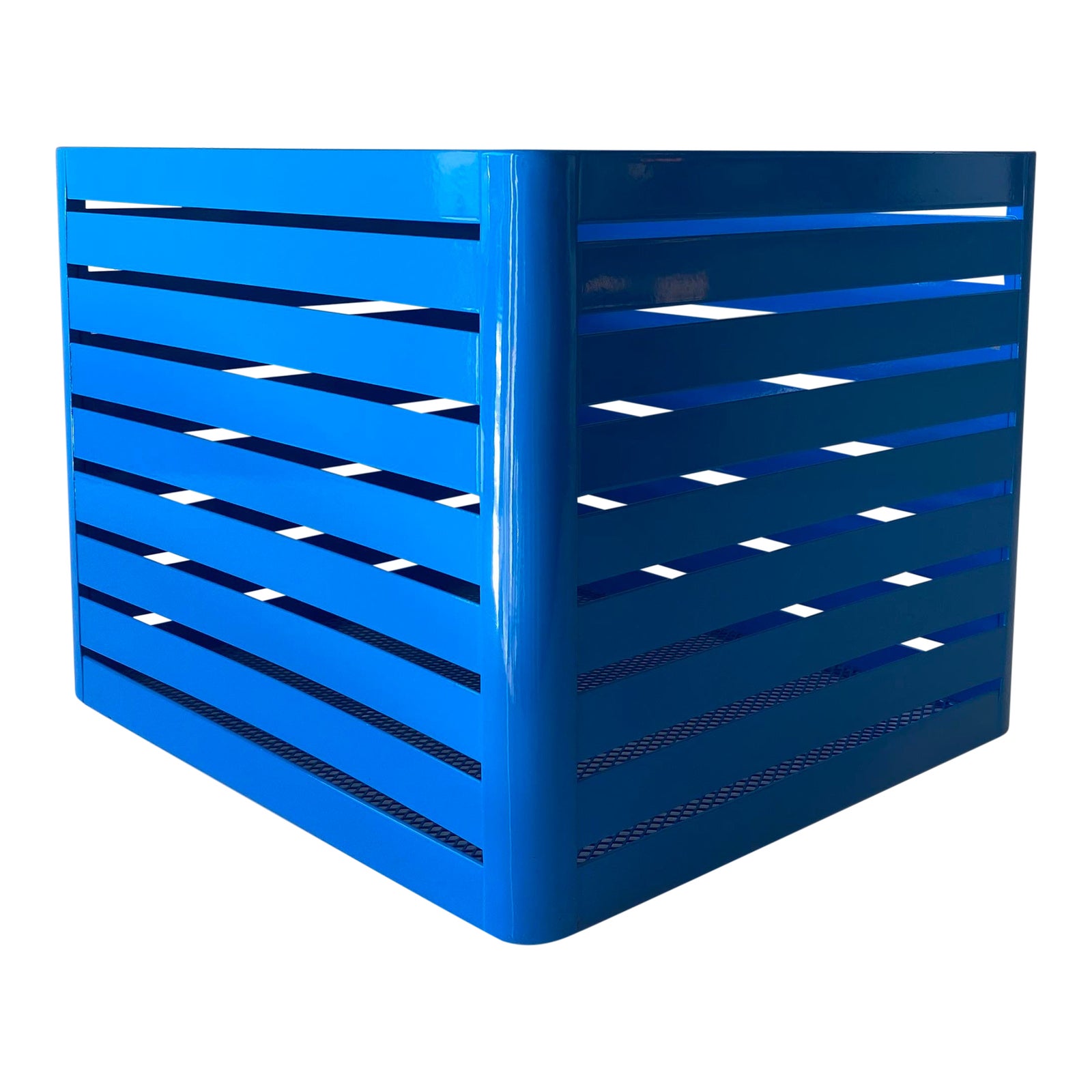 Vintage Steel Storage Crate / Box Refinished in Traffic Blue | Chairish