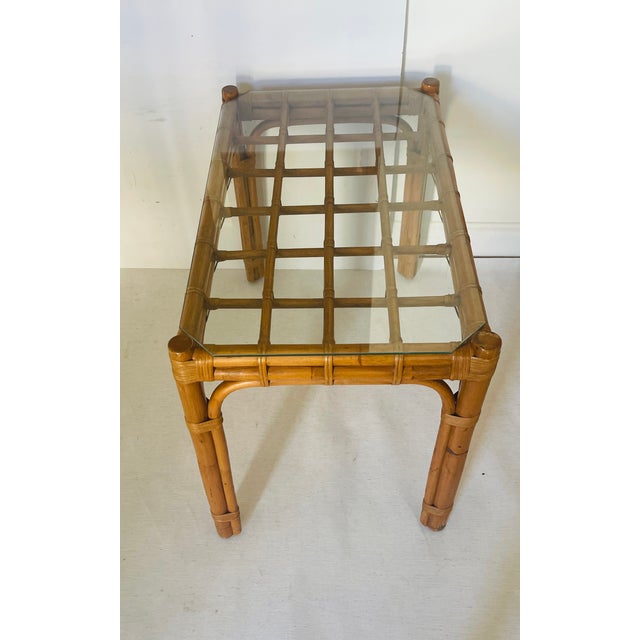 1950s Elegant Pair of 1950 Mid Century Modern Bamboo Side Tables W Glass Pair For Sale - Image 5 of 7