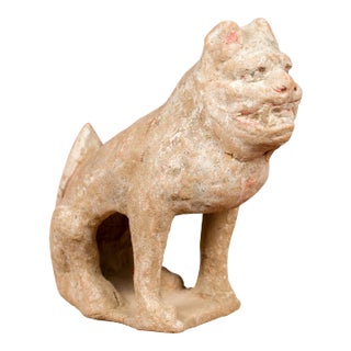 18th Century Qing Dynasty Chinese Terracotta Sitting Dog Mingqi Sculpture For Sale