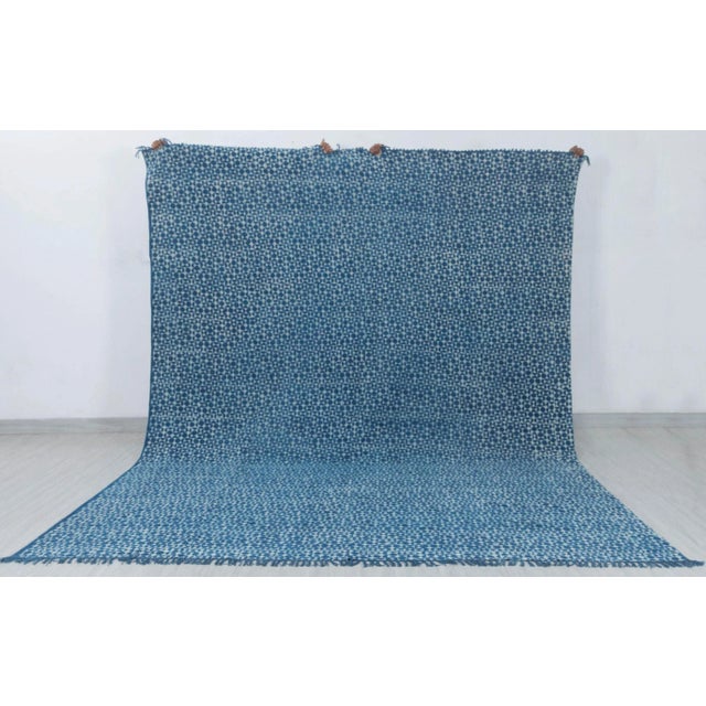 Blue Indigo Hand Woven Bohemian Cotton Flatweave Kilim Rug, Boho Blue Rug 8x10 For Sale - Image 15 of 18