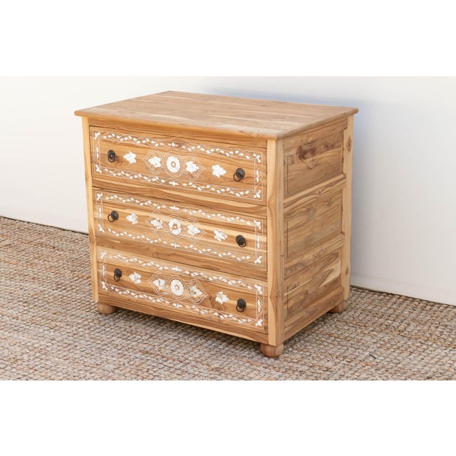 Pair of Reclaimed Teak Mother of Pearl Inlay Dressers For Sale - Image 11 of 12