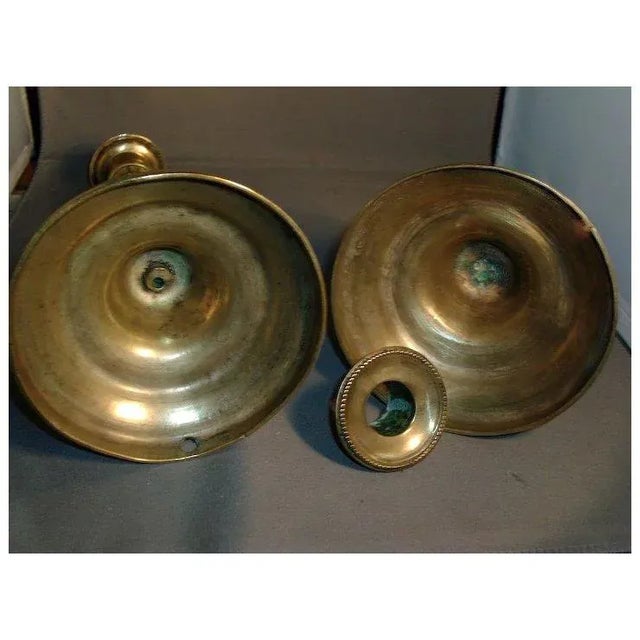 Early 19th Century Antique 18th Century English Brass Candlesticks - a Pair For Sale - Image 5 of 8
