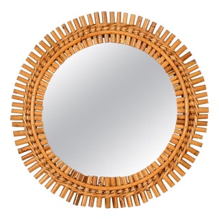 Round Mirror in Bamboo, Rattan and Woven Wicker by Franco Albini, Italy, 1960s For Sale