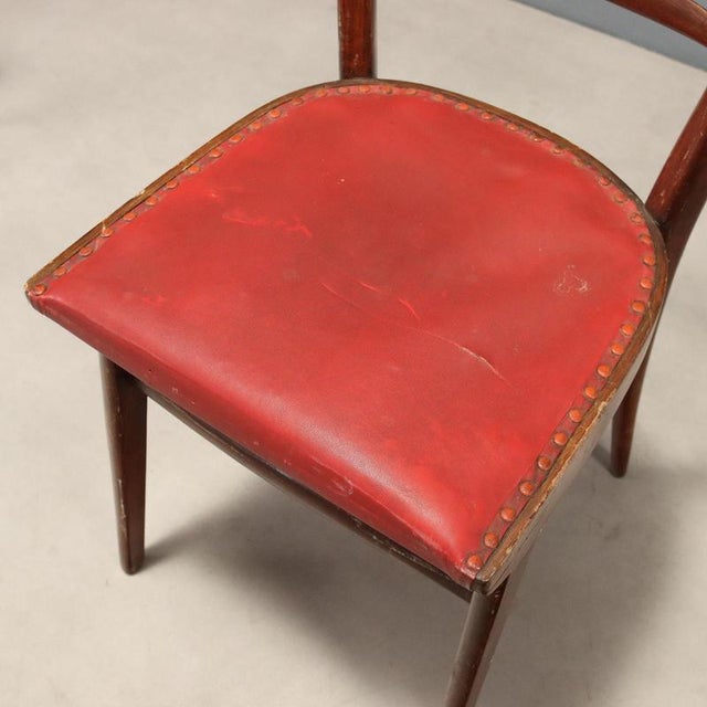 Red Vintage Beech and Leatherette Chairs, Italy, 1950s, Set of 4 For Sale - Image 8 of 10