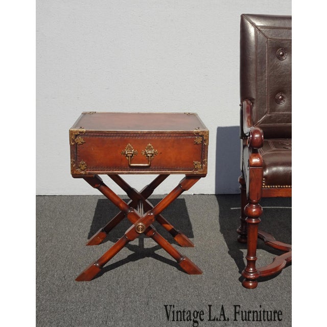 Vintage Contemporary Modern Theodore Alexander Stlye Brown Leather Side Table Chairish