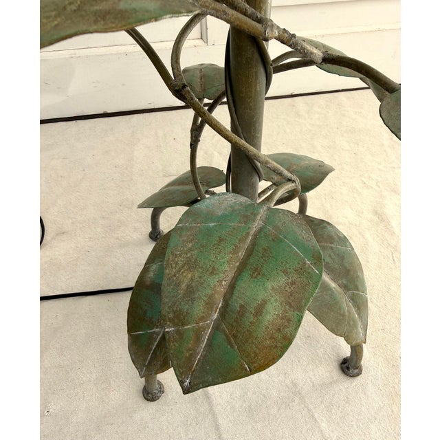 1970s Frederick Cooper Sculptural Tôle Vine Floor Lamp With Glass Table For Sale - Image 11 of 12