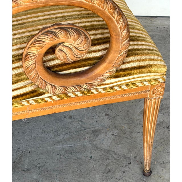 Pair French Modern Carved Feather Scroll Arm Lounge Chairs, Style Maison Jansen For Sale - Image 9 of 18